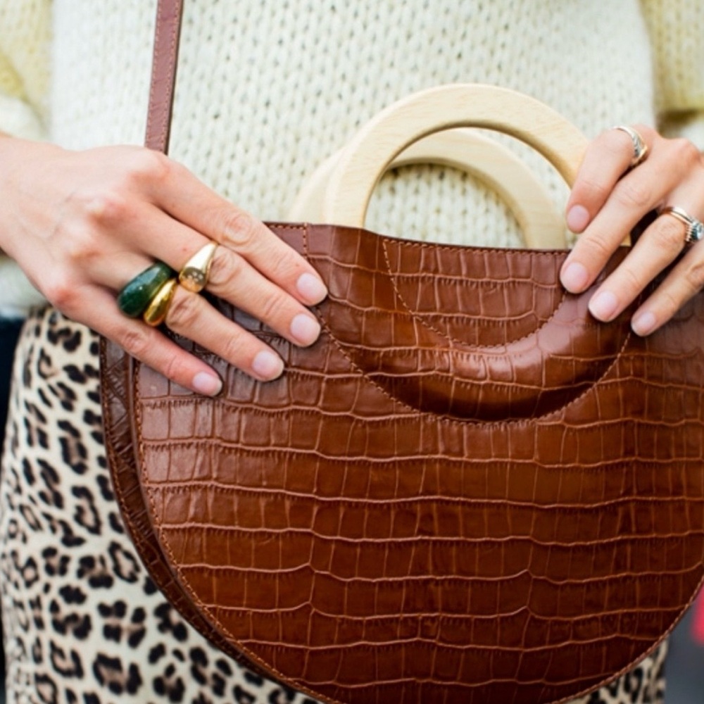 Sezane Ama Crocodile Handbag with Wooden Handle - Picture 5 of 6